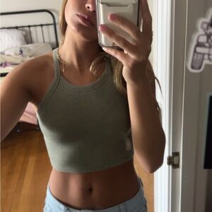 American Eagle Outfitters Green Fitted Crop Tank Top